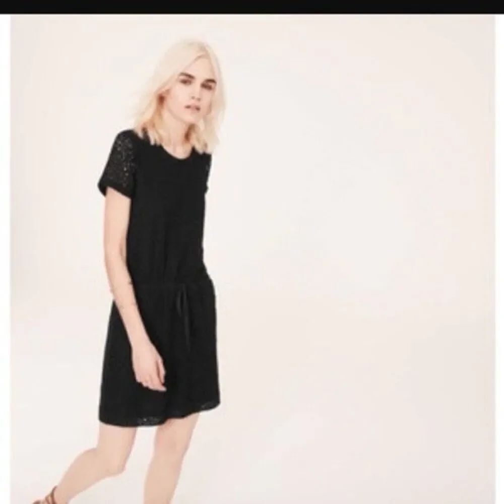 Lou & Grey Women's Black Crochet Lace Dress Stretch Pockets SZ M